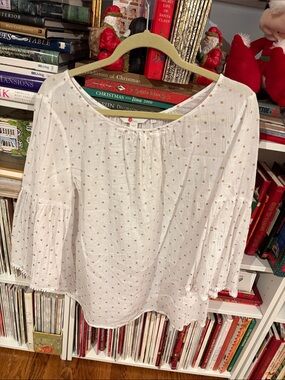 Women’s White Boden Blouse with Gold Dot Accent